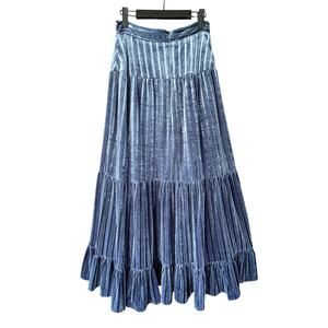 MELI Size 4 Blue Ribbed Velour Tiered MAXI Full Flowy Skirt Grunge Boho Trendy